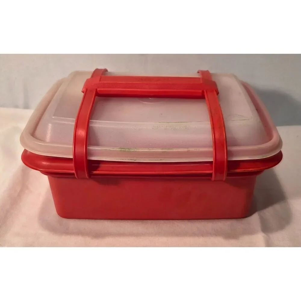 Vintage Red Tupperware Lunch Set Carrier Cups Containers Lot